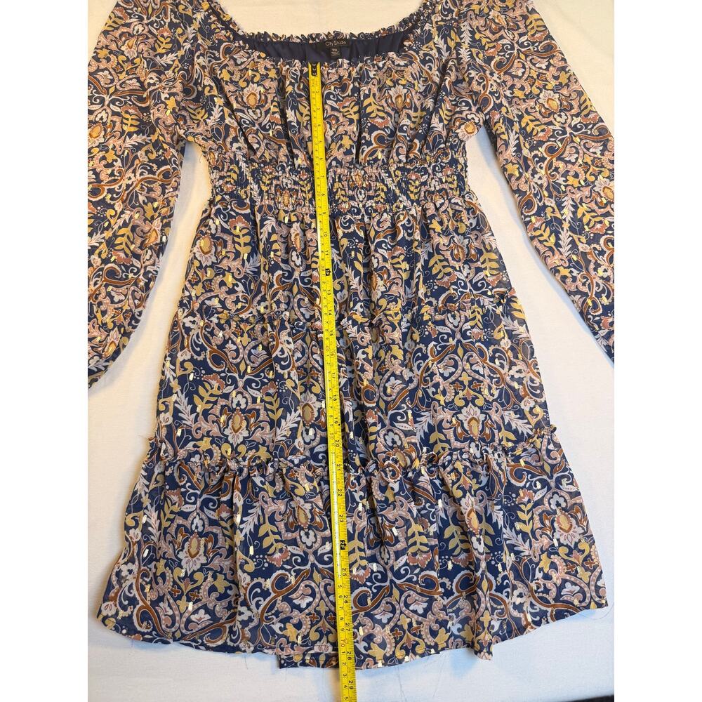 City Studio Paisley Floral Metallic Smocked Long Sleeve Dress Women’s 2XL - Picture 2 of 7
